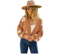 HEYPORK Damen Herbst Winter Warm Bequem Pullover Casual Mode Strickjacke Strickpullover Frauen Strickjacke StraßE Hipster Kurz Gestrickt Blumen Pullover(A Braun, M)