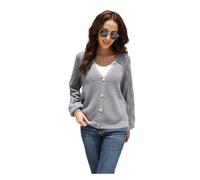 HEYPORK Damen Herbst Winter Warm Bequem Pullover Casual Mode Strickjacke Strickpullover Frauen Strickpullover mit Kettengliedern und Ausschnitten(Grau, L)