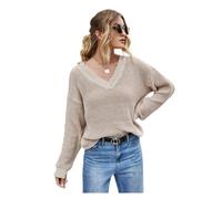 HEYPORK Damen Herbst Winter Warm Bequem Pullover Casual Mode Strickjacke Strickpullover Frauen Strickwaren für Damen Einfarbig Hemd Kurz Geschnittener Pullover(Aprikose, L)