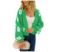 HEYPORK Damen Herbst Winter Warm Bequem Pullover Casual Mode Strickjacke Strickpullover Frauen Strickjacke StraßE Hipster Kurz Gestrickt Blumen Pullover(A+ Grün, XL)