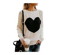 HEYPORK Damen Herbst Winter Warm Bequem Pullover Casual Mode Strickjacke Strickpullover Frauen Strickwaren lieben Mode Pullover Pullover(Weiß, L)