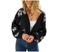 HEYPORK Damen Herbst Winter Warm Bequem Pullover Casual Mode Strickjacke Strickpullover Frauen Strickjacke StraßE Hipster Kurz Gestrickt Blumen Pullover(A Schwarz, M)