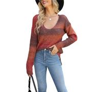 HEYPORK Damen Herbst Winter Warm Bequem Pullover Casual Mode Strickjacke Strickpullover Frauen Tie-Dye Pullover Pullover Unregelmäßig Farbverlauf Strickwaren(Orange, M)