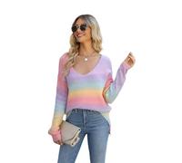 HEYPORK Damen Herbst Winter Warm Bequem Pullover Casual Mode Strickjacke Strickpullover Frauen Tie-Dye Pullover Pullover Unregelmäßig Farbverlauf Strickwaren(Rosa, L)