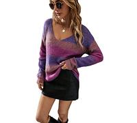 HEYPORK Damen Herbst Winter Warm Bequem Pullover Casual Mode Strickjacke Strickpullover Frauen Tie-Dye Pullover Unregelmäßig Farbverlauf Stricken(Lila, XL)
