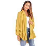 HEYPORK Damen Herbst Winter Warm Bequem Pullover Casual Mode Strickjacke Strickpullover Frauen Winter Batwing ÄRmel Gestrickt Strickjacke Pullover Jacke Top(Gelb, XL)