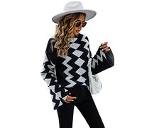 HEYPORK Damen Herbst Winter Warm Bequem Pullover Casual Mode Strickjacke Strickpullover Frauen Women's Autumn/Winter Diamond Plaid Patchwork Strickpullover Pullover(Schwarz, M)