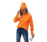 HEYPORK Damen Herbst Winter Warm Bequem Strickjacke Casual Mode Polka Dot Pullover (Orange, M)