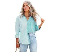 HEYPORK Damen Sommer Top Bluse Bequem Lässig Mode T-Shirt Blusen Frauen Frühjahr/Sommer Gestreift Druck Lange Ärmel Strickjacke Einreihig Shirt(Himmelblau, XL)