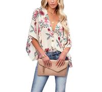 HEYPORK Damen Sommer Top Bluse Bequem Lässig Mode T-Shirt Blusen Frauen Frühling Sommer Strickjacke Fledermausärmel Lässig Lockeres Shirt(Weiß, L)