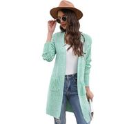 HEYPORK Damen Winter Warm Bequem Jacke Casual Mode übergangsjacke Mantel Frauen Gerippte Strickjacke Tasche Solide Stricken Pullover Jacke(Grün, M)