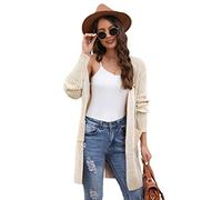 HEYPORK Damen Winter Warm Bequem Jacke Casual Mode übergangsjacke Mantel Frauen Gerippte Strickjacke Tasche Solide Stricken Pullover Jacke(Khaki, M)
