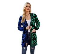 HEYPORK Damen Winter Warm Bequem Jacke Casual Mode übergangsjacke Mantel Frauen Leopardenmuster Pullover Strickpullover Strickjacke Mittellange Jacke(A Grün, L)