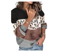 HEYPORK Damen Winter Warm Bequem Pullover Casual Mode Strickjacke Strickpullover Frauen Persönlichkeit Leopardenmuster Spleißen Mode Strickpullover Pullover(H Grau, L)