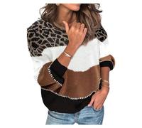 HEYPORK Damen Winter Warm Bequem Pullover Casual Mode Strickjacke Strickpullover Frauen Persönlichkeits Colorblock Lockerer Strickpullover(F Braun, XL)