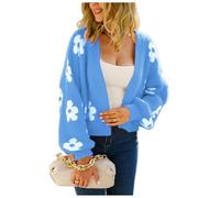 HEYPORK Damen Winter Warm Bequem Pullover Casual Mode Strickjacke Strickpullover Frauen Strickjacke StraßE Hipster Kurz Gestrickt Blumen Pullover(A+ Blau, L)