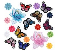 Heyu-Lotus 20 Stück Patches zum Aufbügeln,Aufbügeln Blumen Schmetterling, Bügelflicken Set, Aufnäher Patches Sticker Geeignet für Kinder DIY T-Shirt Jeans Kleidung Taschen Flicken Pat