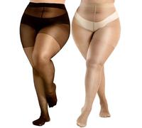 HeyUU Strumpfhosen damen grosse grössen 20Den Elastisch Curvy Strumpfhosen Schwarz+Hautfarben XXL