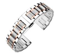 HFBZVAFC 5-Perlen-Uhrenarmband aus massivem Edelstahl, Unisex-Stil, Metall-Uhrenarmband, Smartwatch-Kette aus Edelstahl mit gebogenen Enden, 12 mm - 24 mm(Silver+Rose Gold,12mm)