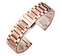 HFBZVAFC 5-Perlen-Uhrenarmband aus massivem Edelstahl, Unisex-Stil, Metall-Uhrenarmband, Smartwatch-Kette aus Edelstahl mit gebogenen Enden, 12 mm - 24 mm(Rose Gold,14mm)