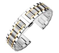 HFBZVAFC 5-Perlen-Uhrenarmband aus massivem Edelstahl, Unisex-Stil, Metall-Uhrenarmband, Smartwatch-Kette aus Edelstahl mit gebogenen Enden, 12 mm - 24 mm(Silver+Gold,13mm)