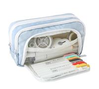 HFHungkeong Federmäppchen mit hoher Kapazität, Frontfenster-Schreibwarenbox Multifunktions-Federmäppchen, dreilagige Aufbewahrungstasche Kosmetiktasche Tragbare Aufbewahrung (blau)