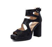 HFIRHfgj 9,5 cm Damen Plateauschuhe mit hohem Absatz Sandalen Ausgeschnittene Knöchelriemen Peeptoe Reißverschluss Plattform Partyschuhe,Schwarz,42 EU