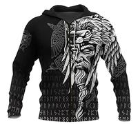 HFUHLK Unisex 3D Gedruckt Wikinger Odin Rabe Kapuzenpullover, Nordische Mythologie Tätowierungen Keltischer Knoten Wolf Rune Pullover Sweatshirt Beiläufig Harajuku Streetwear,Zipper,XL