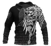 HFUHLK Unisex 3D Gedruckt Wikinger Odin Rabe Kapuzenpullover, Nordische Mythologie Tätowierungen Keltischer Knoten Wolf Rune Pullover Sweatshirt Beiläufig Harajuku Streetwear,Hoodie,5XL