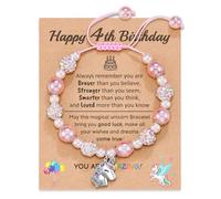 HGDEER Verstellbares rosa Perlen-Einhorn-Charm-Armband für Mädchen, Tochter, Enkelin, Nichte, Einhorn, Geburtstag, Weihnachten, Abschlussgeschenke für Mädchen, 14 cm, Stein, Kein Edelstein