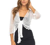 HGJH Bolero Mädchen Festlich,Damen Polyester-Spitze Bolero Shrugs Cropped Tops Kurzarm Cardigan Open Front Sheer Shrugs Tops Schulterjacke Umhang Abendgesellschaft Vertuschung Für Kleider,Weiß,Xs