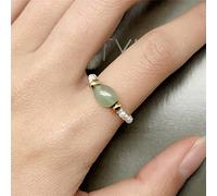 HGJH Damenringe, Mode kleine Süßwasserperlen Perlen Ringe für Frauen grüner Aventurin handgefertigt verstellbar Naturstein Geschenkringe Partygeschenk für Mädchen