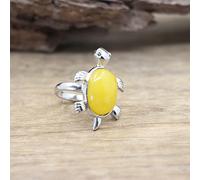HGJH Damenringe, schöne Schildkröte, Silber, rund, anpassbar, Ring, gelbe Jade, Kristall, Jade, Schildkröte, Ringe, Damenmode, Schmuck, offener Ring, Gastgeschenke