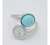 HGJH Damenringe, Silberner Baum des Lebens, Durchbrochene Gravur, verstellbare Ringe, kreisförmige Türkise, offene Ringe, Reiki-Edelsteine, Schmuck für Frauen, Mädchen, Hochzeit, Schmuck, Geschenk
