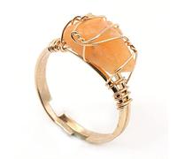 HGJH Natürlicher Sonnenstein-Ring Unregelmäßiger Rauer Kristall Goldener Ring Verstellbar Offene Steinringe Für Frauen Reiki-Balance Knöchel-Fingerringe Für Frauen Mädchen Männer