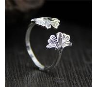HGJH Ring Aus 925Er Sterlingsilber, S925 Sterling Silber Ginkgo Biloba Ring Verstellbare Ringe Retro Offener Ring Silber Daumenring Ewigkeitsring Hochzeitsanhänger Schmuck Geschenke Für Männer Mädche