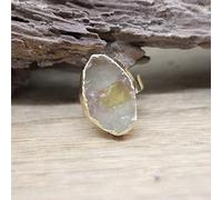 HGJH Ring Damen, Rohstein Gold Farbe Verstellbare Ringe Natürliche Zitrone Quarz Mode Band Ring Schmuck