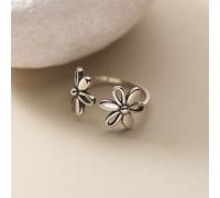 HGJH Ringe Silber, S925 Sterling Silber Sechs Blütenblatt Blume Ring Verstellbare Ringe Retro Offener Ring Silber Daumenring Ewigkeitsring Hochzeit Charme Schmuck Geschenke Für Männer Mädchen Damen