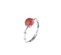HGJH Ringe Silber, Verstellbarer Runder Ring Für Frauen Südlicher Roter Achat 925 Sterling Silber Bambusknoten Naturstein Knöchelringe Hochzeit Ewigkeit Schmuck Geschenke Für Mädchen Damen