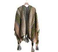 HGJH Schal Damen Winter,Frauen Boho Ethnischer Tibetischer Quastenschal Schal Wilder Strick Gelber Grüner Umhang Schal Breite Schal Frauen Dicker Trend Weihnachtsschals Für Frauen Warmer Schal