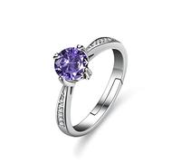 HGJH Silberringe Damen 925,Sterling Silber Ringe Frauen 925 Schneiden Einzelstein Verstellbare Ringe Zirkonia Lila Sterling Kleid Ringe Verlobungsring Geschenke Für Männer Frau Ewigkeitsringe