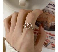 HGJH Silberringe Damen 925,Verstellbarer Durchbrochener Ring Für Frauen Herzförmiger 925Er Sterlingsilber-Prime-Kreis Retro-Zeigefingerring Hochzeit Ewigkeit Schmuck Geschenke Für Mädchen Damen