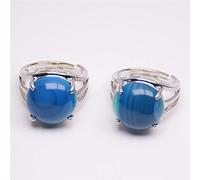 HGJH Verstellbare Ringe für Frauen, einfache Silber gegabelte Hohle Naturstein Blaue Adern Achat runde Öffnung Verstellbarer Ring Balance Reiki Geburtstagsfeier Schmuck Geschenk