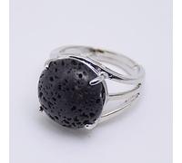 HGJH Verstellbare Ringe für Frauen, einfache Silberne gegabelte Hohle Naturstein-Lava-runde Öffnung, Verstellbarer Ring, Balance, Reiki, Geburtstagsfeier, Schmuck, Geschenk