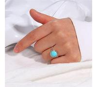 HGJH Verstellbare Ringe, Silber Cabochon Türkis 10 mm Naturstein offen verstellbare Einlage Retro Mode einfach Damen Mädchen Party Hochzeit Schmuck Geschenk