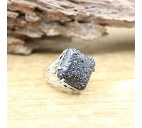 HGJH Verstellbarer Ring, Quadratischer Cabochon-Natursteinring Schwarzer Lavastein Resizable Fingerringe Damenmodeschmuck