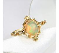 HGJH Verstellbarer Ring, Verstellbare Ringe Für Frauen Ovaler Zitronenkristall Blumenform 925Er Sterlingsilber Mikropavé Zirkon Retro Vergoldet 7 Chakra Versprechen Ringe Für Mädchen Damen