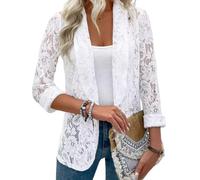 HGKPFGTG Weiß,XL, Lässiger Blazer Für Damen Aus Spitze Und Netzstoff Durchsichtig Vorne Offen Elegante Jacken Und Oberteile Für Die Arbeit Im Büro