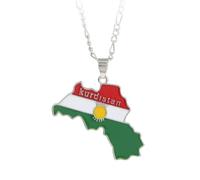 hgnxa Lange Halskette mit Anhänger Kurdistan Karte Anhänger Ethnische Flagge Anhänger Freundschaftsschmuck für Damen und Herren, Metall
