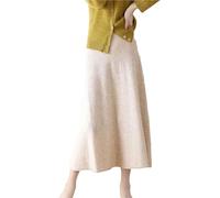 Hgvcfcv Damen Merino Wolle Overknee Rock Einfarbig Elastische Taille A-Linie Rock, beige, XXL